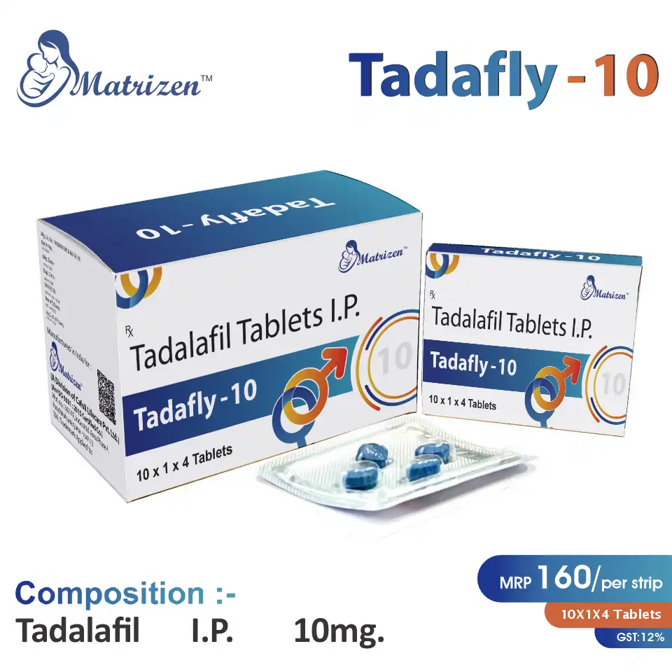 Tadalafil 10mg tablets at the best price in PCD Pharma Franchise for erectile dysfunction (ED) and pulmonary arterial hypertension.